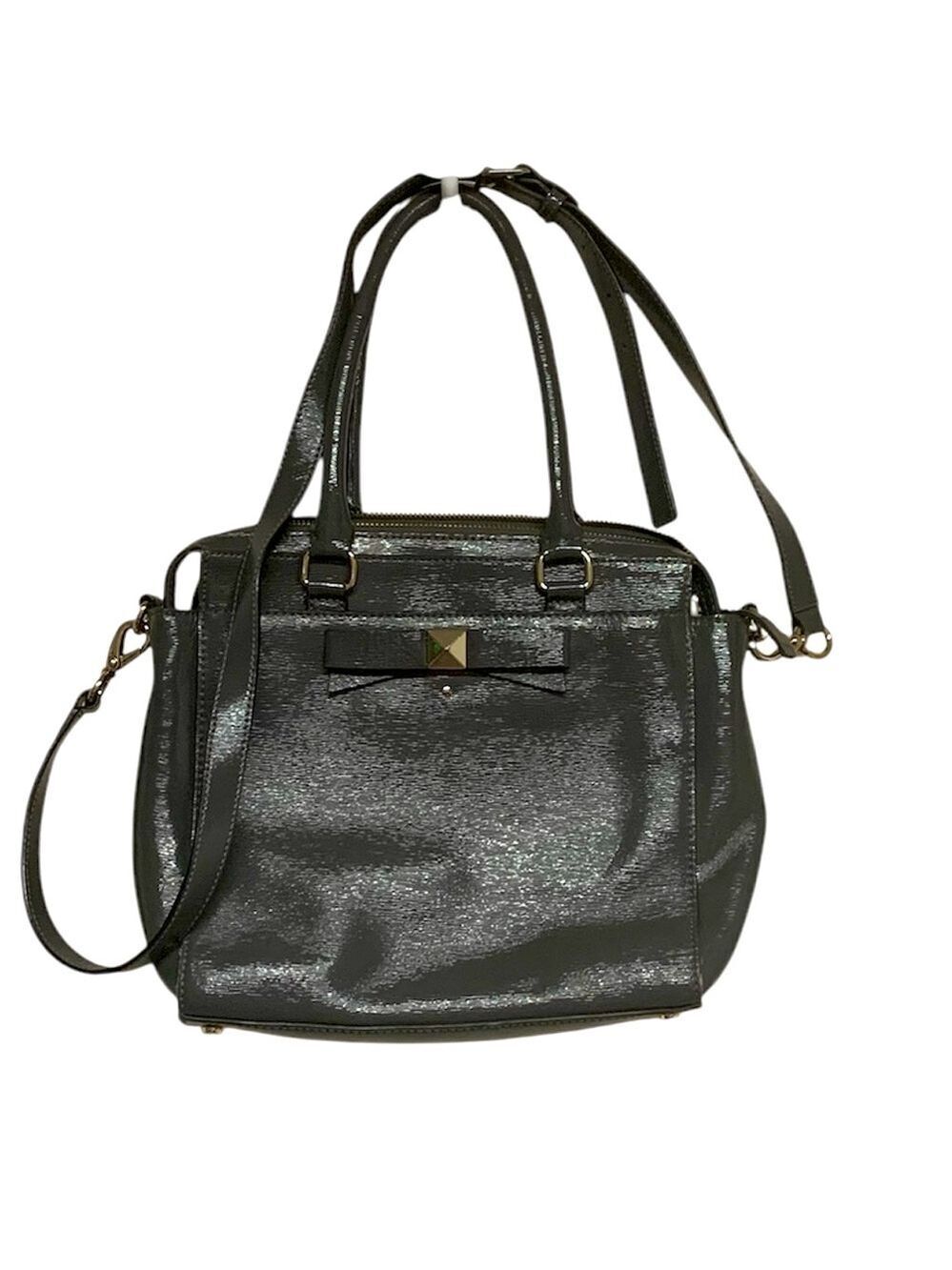 Kate Spade Grey Gray Patent Leather Tote Purse With Detachable Shoulder Strap